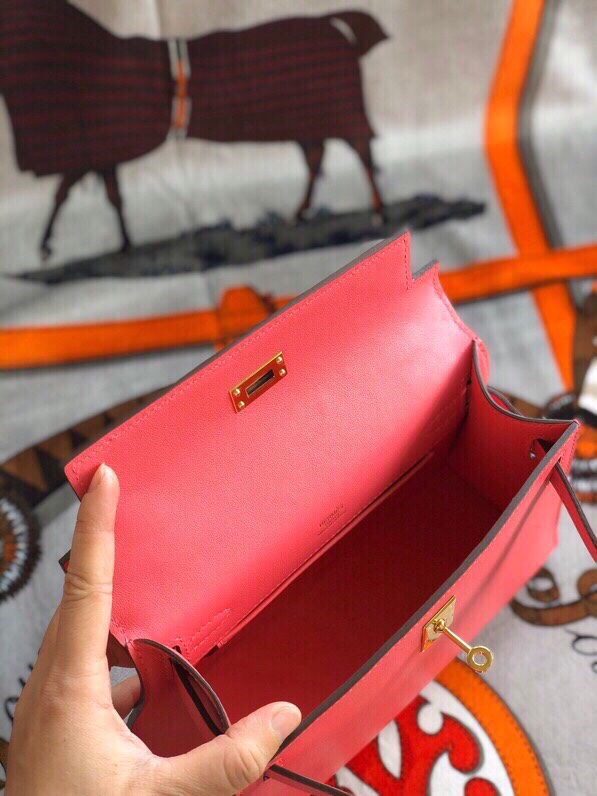 에르메스 미니 켈리백22 립스틱 핑크 금장 스위프트